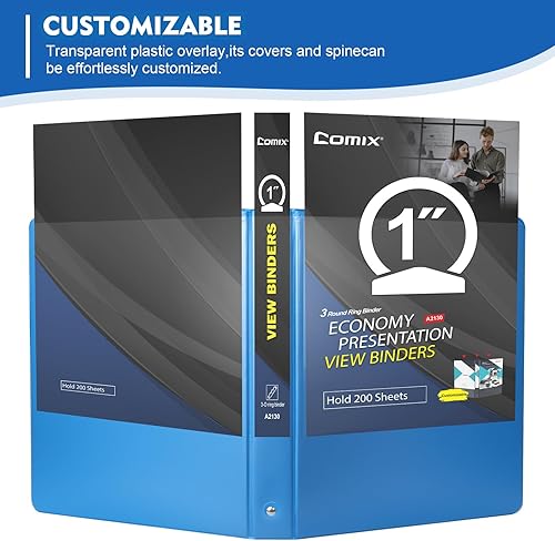 Vista 45 de COMIX Carpeta de 3 anillos de 1 pulgada con cubierta transparente, carpeta de vista de 1 pulgada con capacidad para 200 hojas de papel tamaño carta