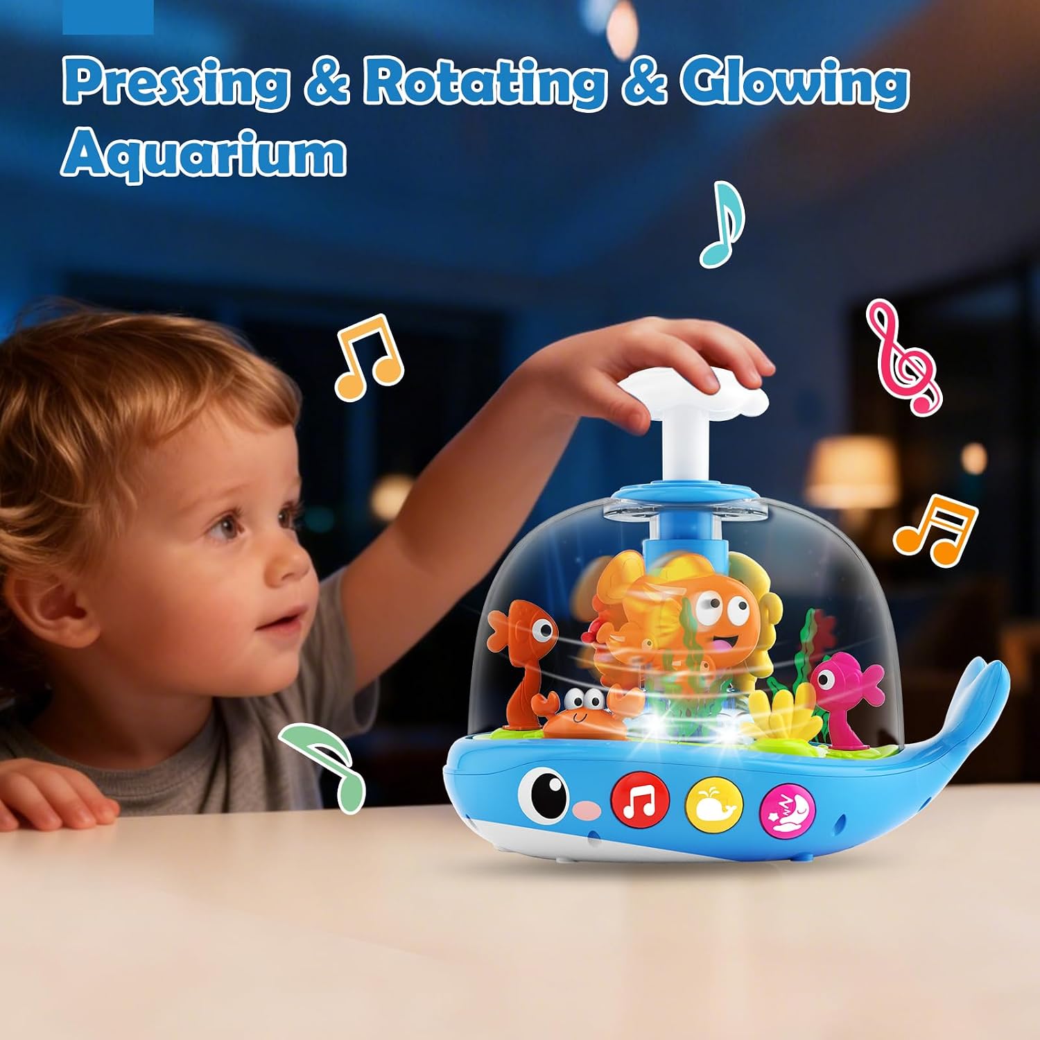Baby Toys for 1 Year Old Boy Girl Gifts - Baby Toys 6-12-18 Months Press & Spin Aquarium Musical Light Up Infant Toy - Bilingual Learning Tummy Time Cause and Effect Toy for 7 8 9 10 11 Months