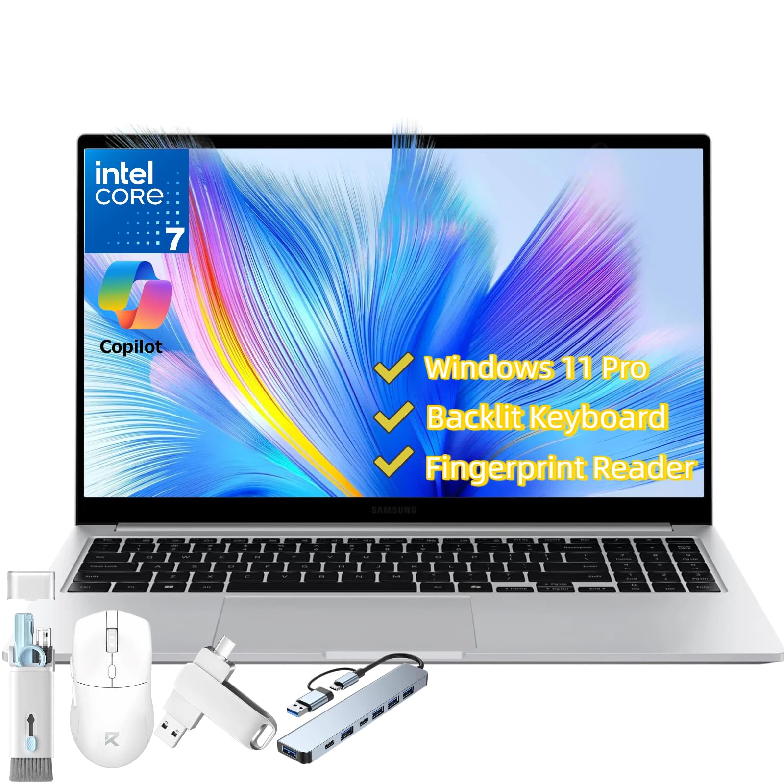 Samsung Galaxy Book4 Laptop Computer - Students and Business, 15.6" FHD, Intel Core 7-150U, 16 GB RAM 6000 MHz, 1 TB SSD, Copilot AI, Fingerprint, Backlit KB, Long Battery, Windows 11 Pro, W/Mouse