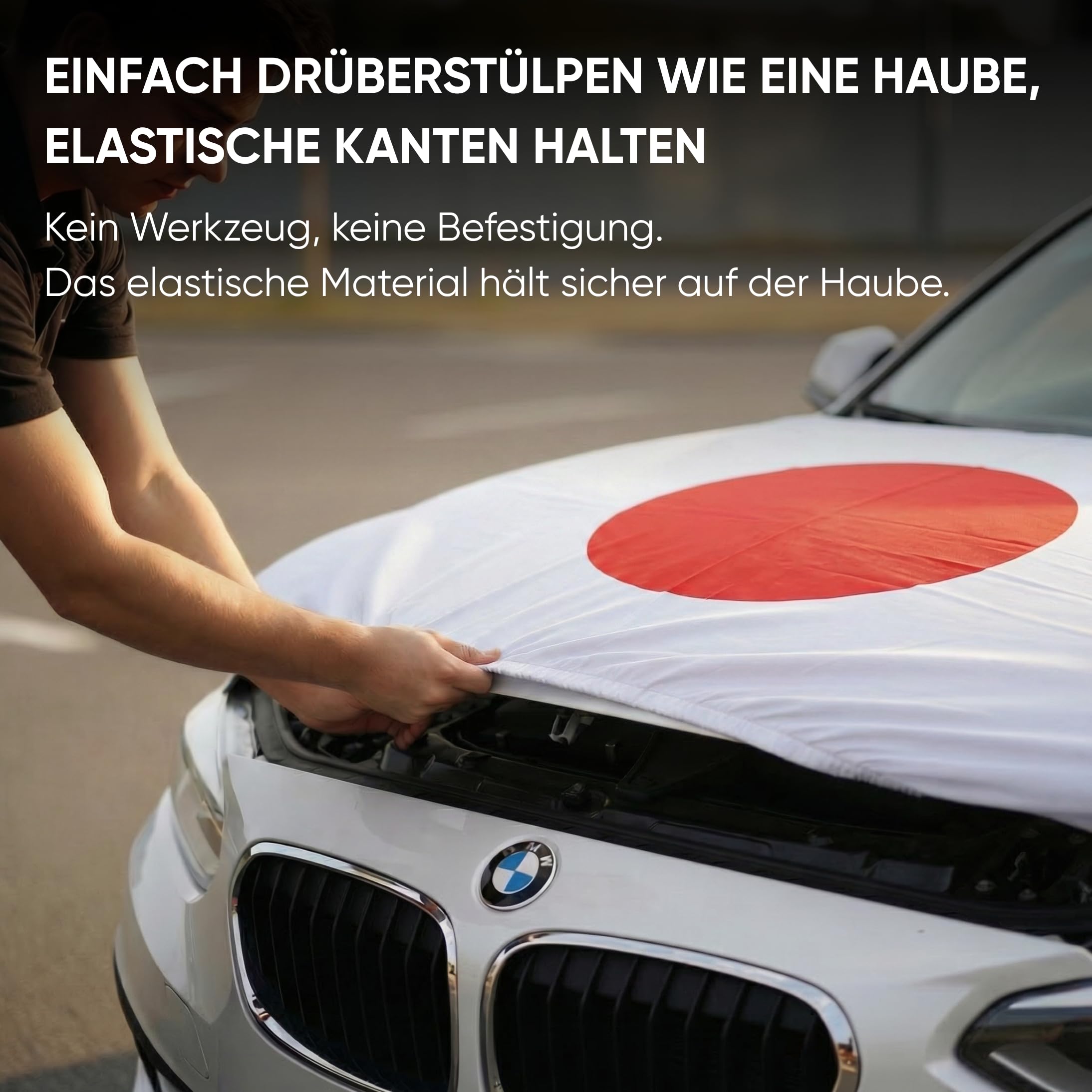 Auto Fahnen Japan Set - Motorhauben Fahne & 2 Autofahnen für Fenster, Fußball Fanartikel FZG für EM & WM, Japanische Flagge Deko Set