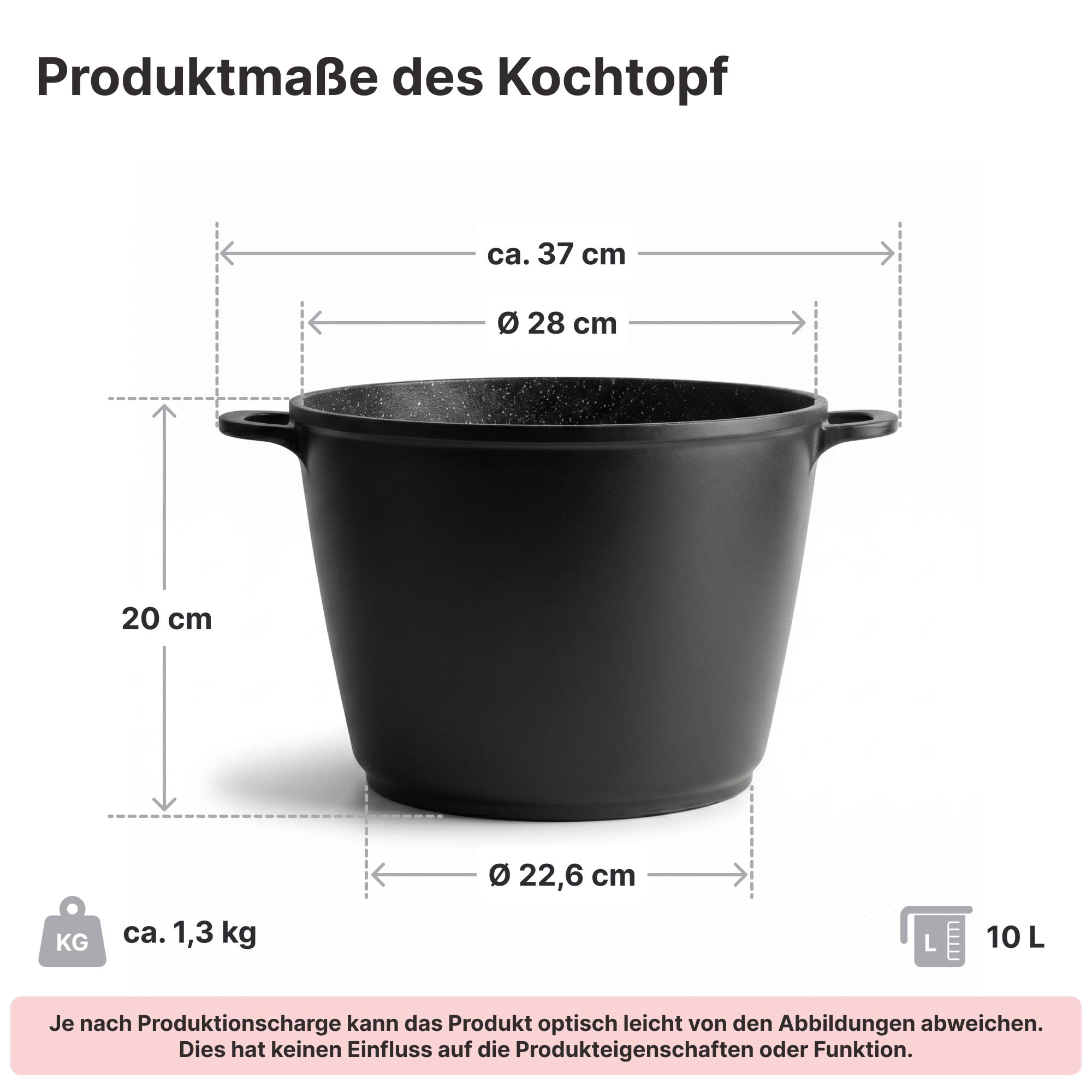 Kochtopf 10 L Suppentopf 28 cm Aluminiumguss Fleischtopf Antihaft Milchtopf Pastatopf Gemüsetopf Schmortopf Induktionstopf mit Glasdeckel Bratentopf für alle Herdarten auch Induktion