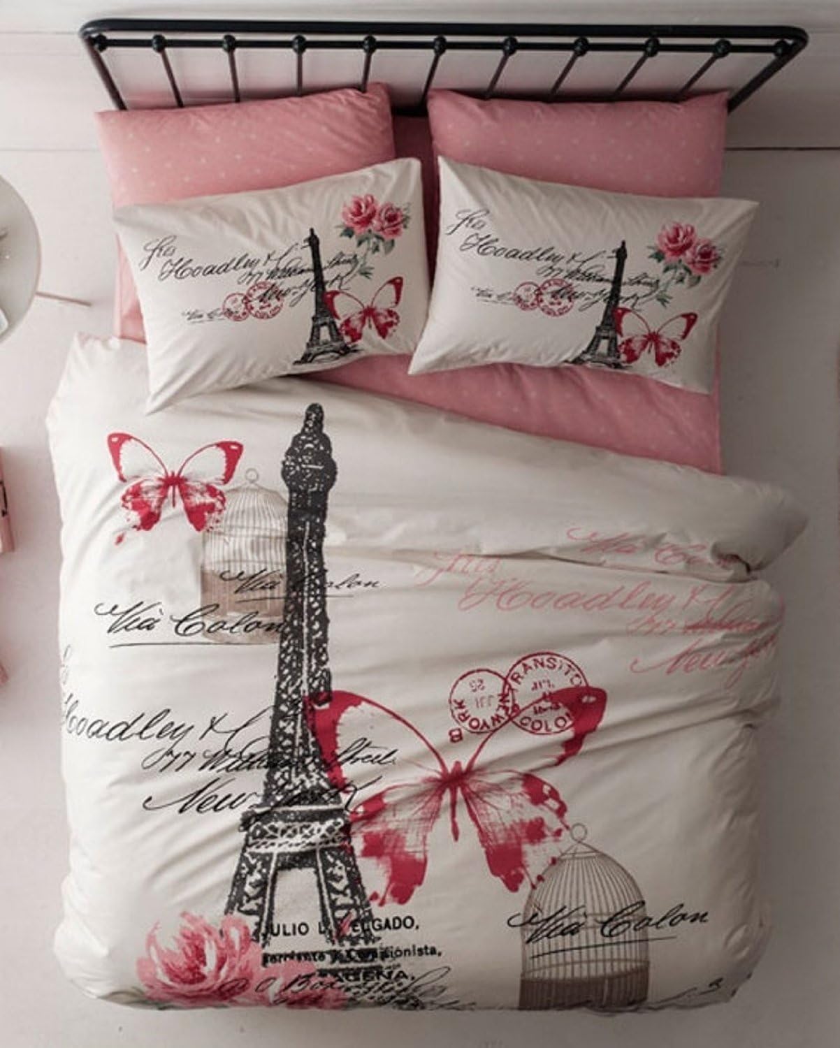 NOVORO 100% Turkish Cotton Paris Eiffel Tower Theme Themed Comforter Set Comforter Included