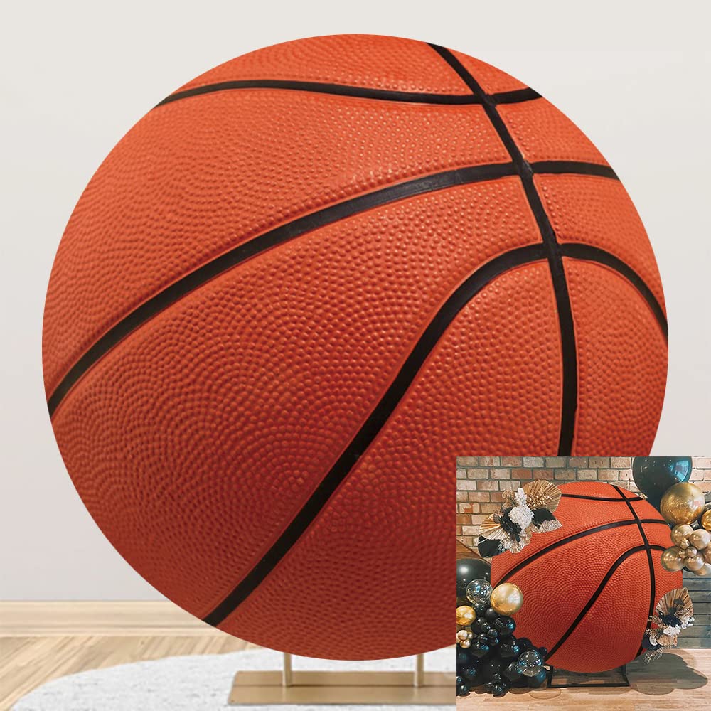 DORCEV 7.2x7.2ft Basketball Round Backdrop Cover Polyester Basketball Sports Theme Party Photo Background Newborn Kids Boys Adults Birthday Party