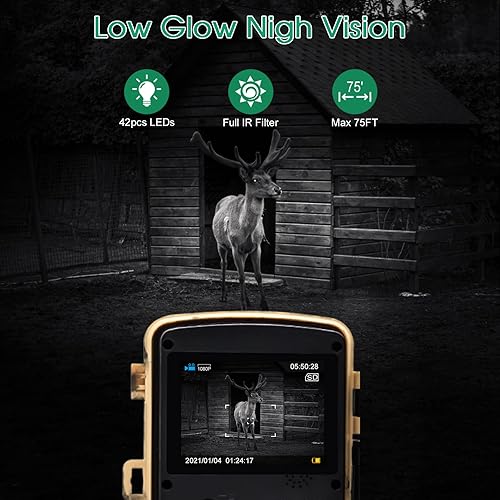 Miniatura 5 de JOH Cámara de rastro de 32 MP 1520P, cámara de juego de caza con visión nocturna de bajo brillo, activada por movimiento de activación de 0.2