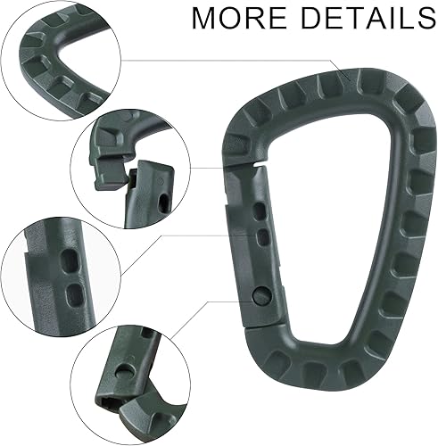 Miniatura 3 de Llavero de mosquetón táctico, paquete de 121516 mosquetones de polímero duro, anillos D, peso ligero, clip de engranaje, ganchos de utilidad,