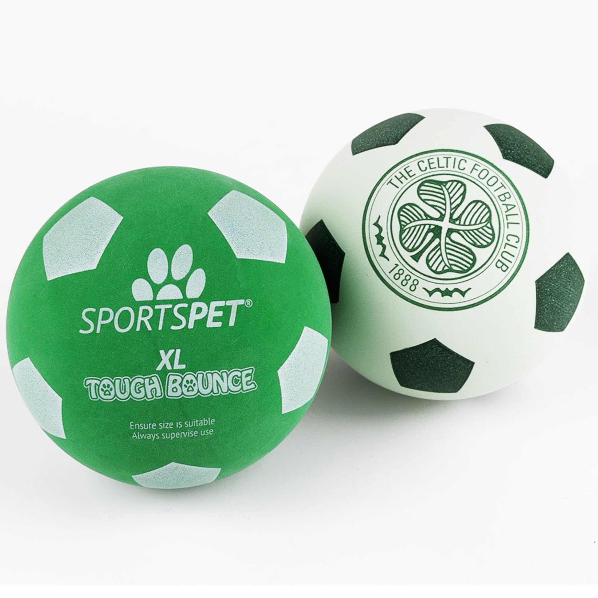SPORTSPET x Celtic XL Tough Bounce Dog Balls, Green, White, 90mm