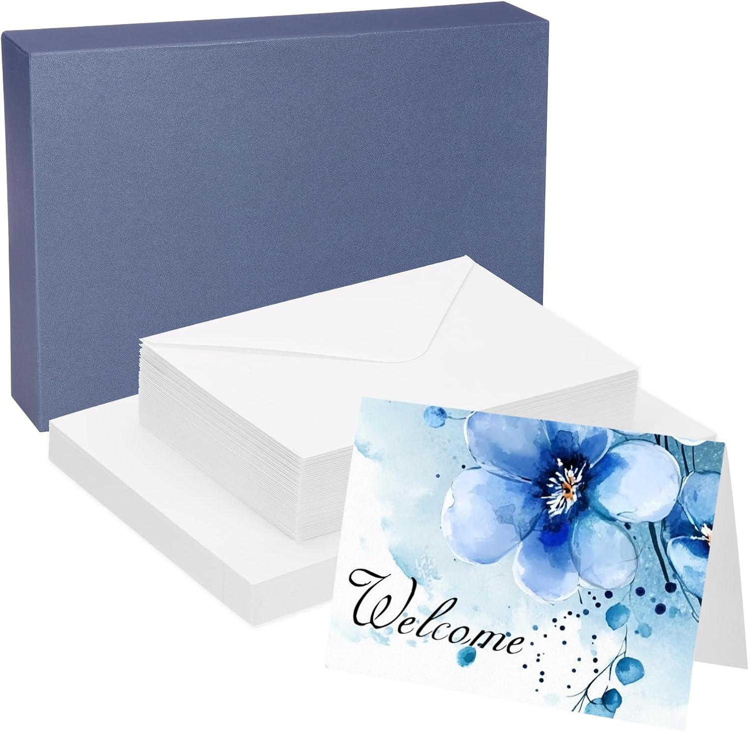 PATIKIL 45 Sets Pure Cotton Watercolor Cards 140lb/300 GSM Postcards with Envelopes for Art Painting Creative Thank Notes, 5x7 Inch Foldable Size(Blue Box)