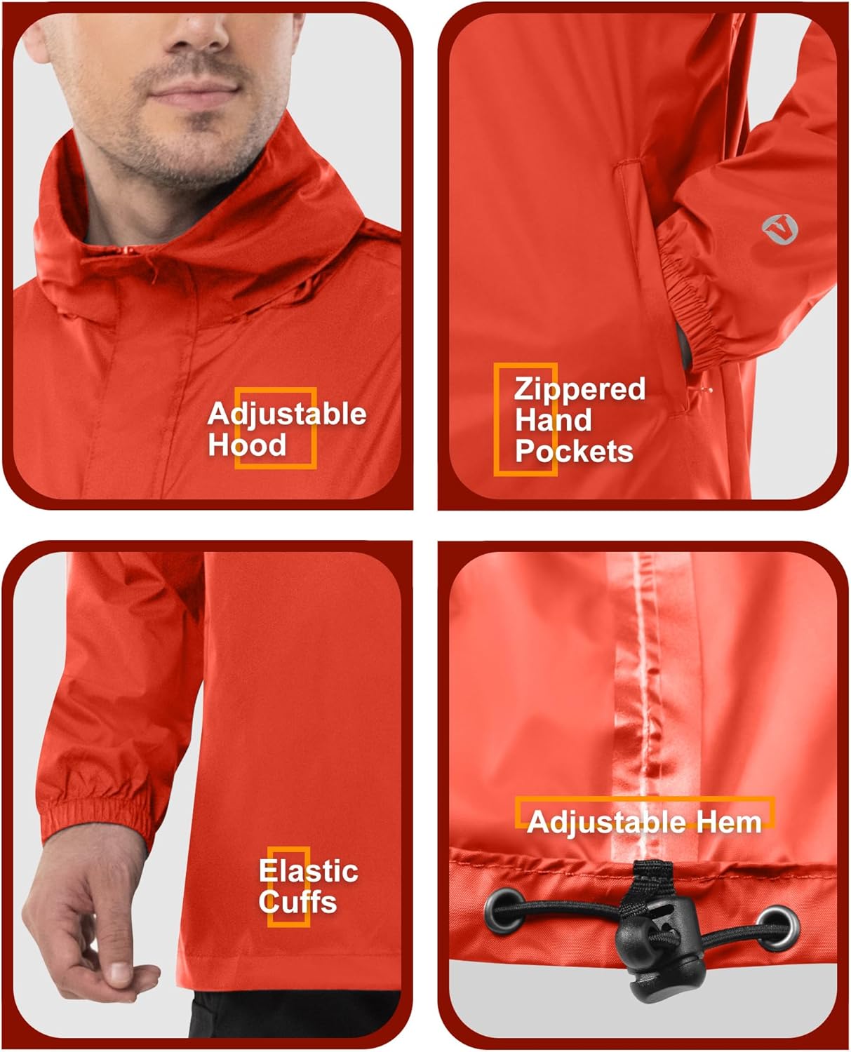 Outdoor Ventures Men's Rain Jacket Waterproof Lightweight Packable Rain Pullover for Hiking Golf Running - Image 5