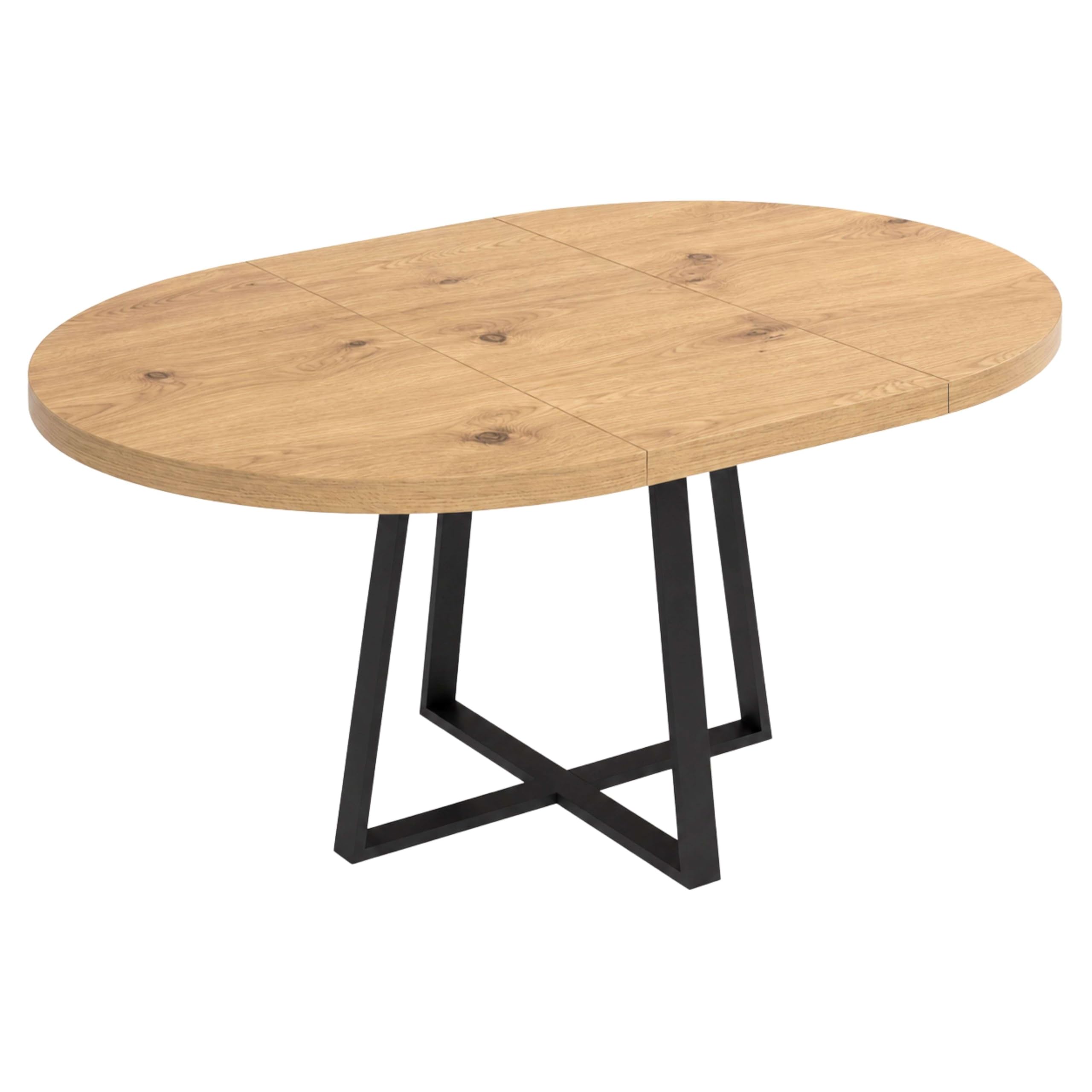 Miroytengo Mesa de Comedor Redonda Extensible, Mesa de Salón, Melamina Aduna, Roble y Negro 110x77x110-150 cm