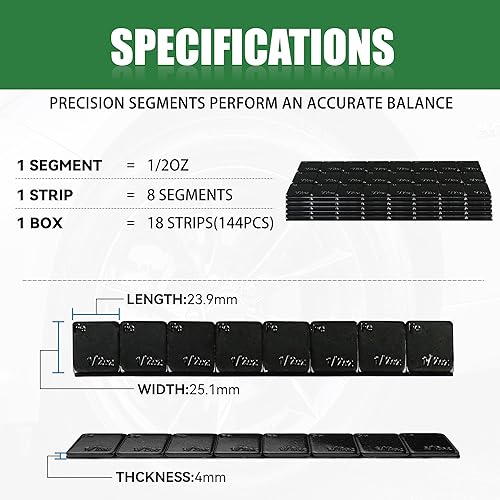 Miniatura 7 de EZISO - Pesos de rueda de 12 oz, color negro, peso de rueda con respaldo adhesivo de 0.5 onzas (144 unidades, paquete de 72 onzas)