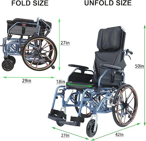 Miniatura 2 de Silla de ruedas reclinable plegable de 20 pulgadas, ruedas traseras y retrocesos elevadores y ancho del asiento de 18 pulgadas, 220 libras, color