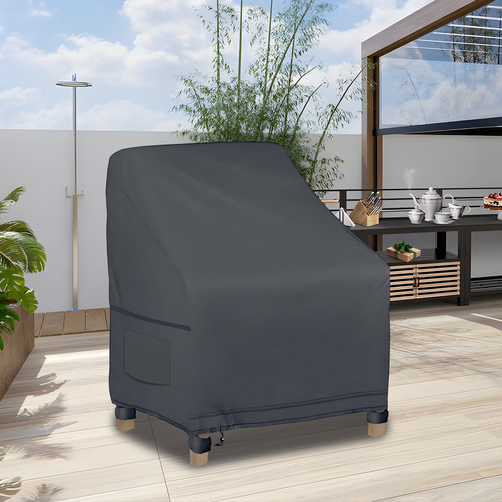 Housse de Chaise de Jardin 2 pièces, Housse pour Fauteuil 89x97x74cm, Housse de Protection pour chaises Extérieur, Tissu Oxford 600D Imperméable, bâche pour chaises de Balcon (Gris foncé)