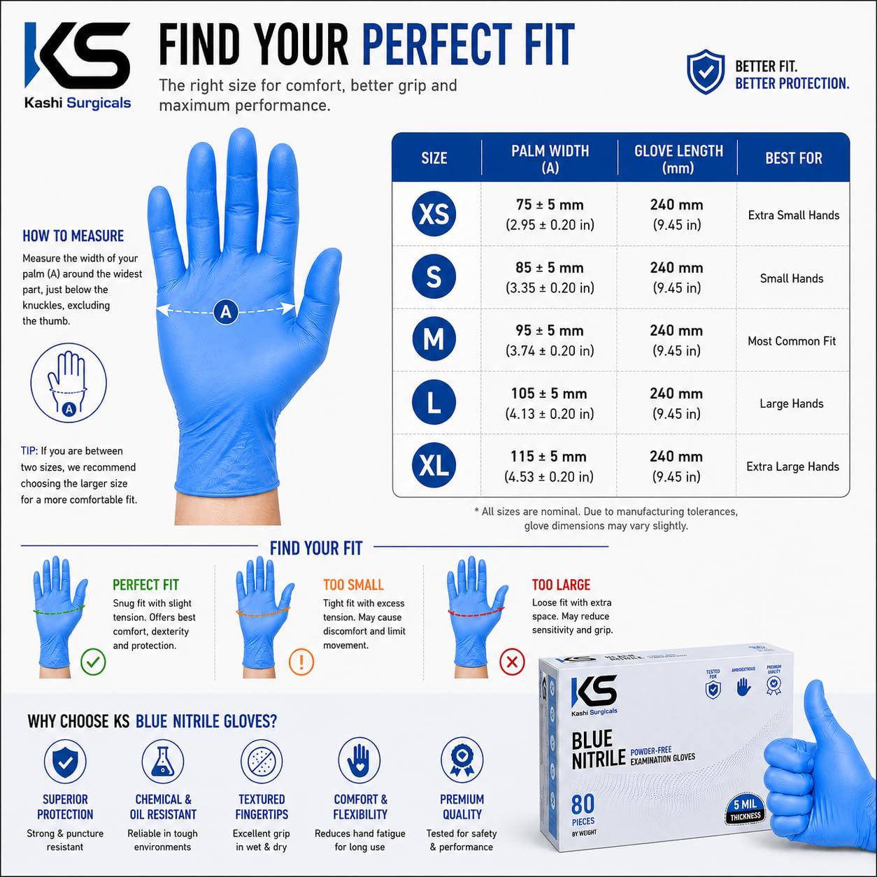 KS Powder Free Nitrile Hand Gloves, Food Grade, Made in Malaysia (Medium, Blue, Box of 80), Pack of 1 4