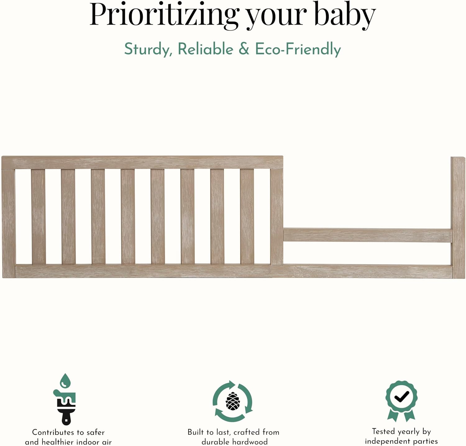 Evolur Toddler Guard Rail Conversion Kit, Designed and Tested Full Size Cribs, Durable Hardwood Build Safety Rail, Easy Assembly, Converts Crib into a Toddler Bed - Sienna