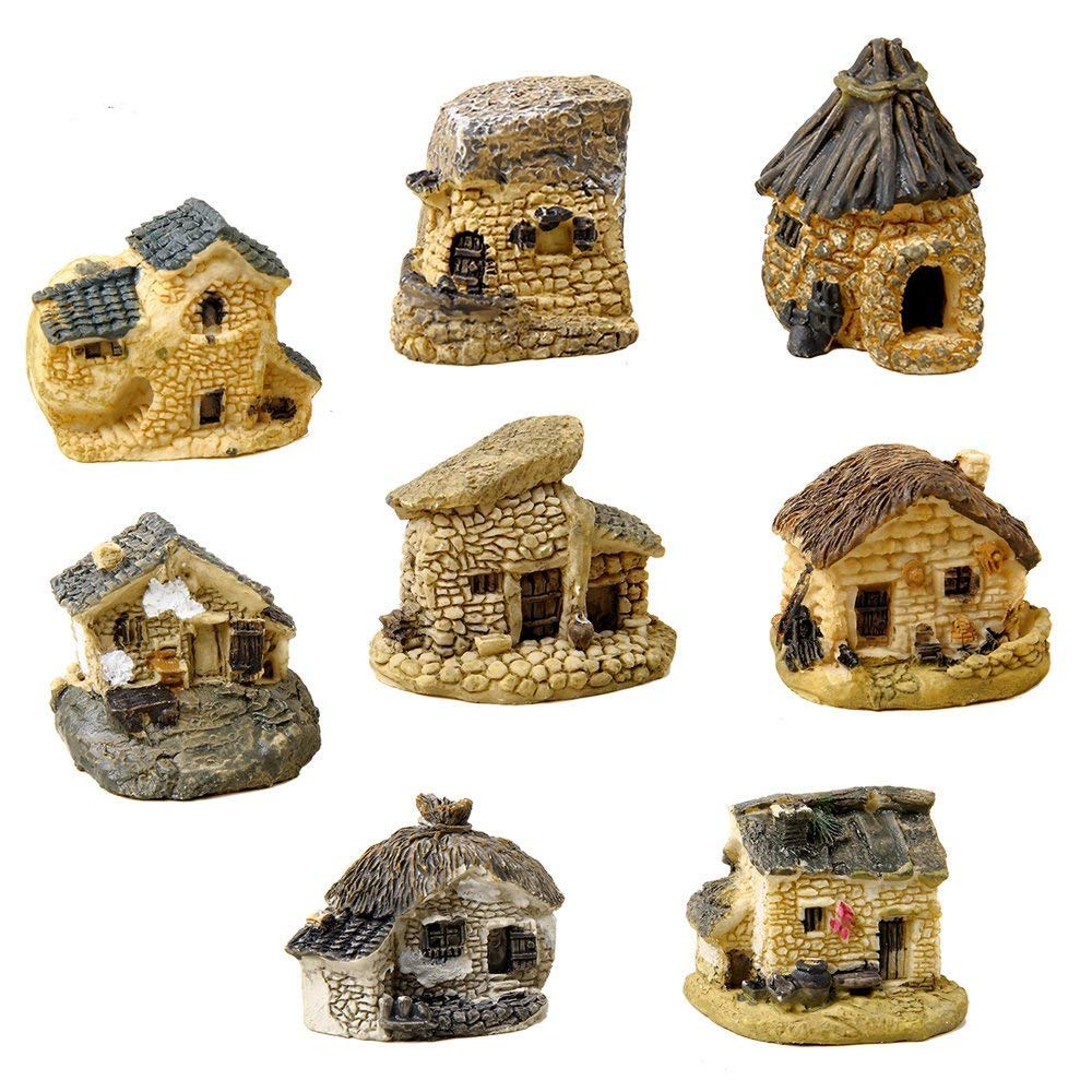 8 Pieces Fairy Garden Accessories Miniature Fairy Garden Stone House for Miniature Garden Ornaments Dollhouse Decor (Random Color)