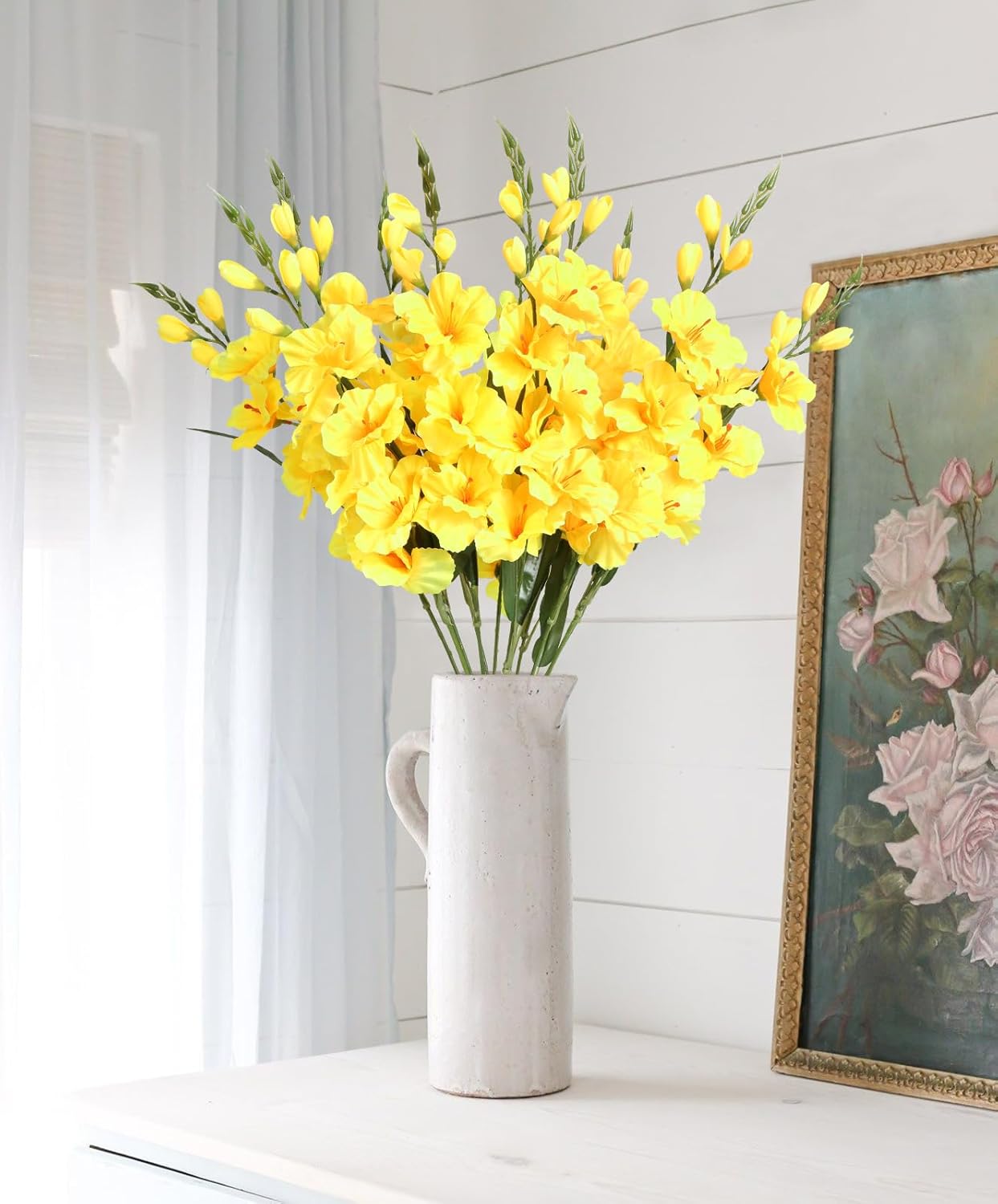 IPOPU Yellow Gladiolus Artificial Flowers 10 PCS 30.3 in Silk Gladiolus Flowers with Stems for Home Wedding Office Decoration(Yellow)