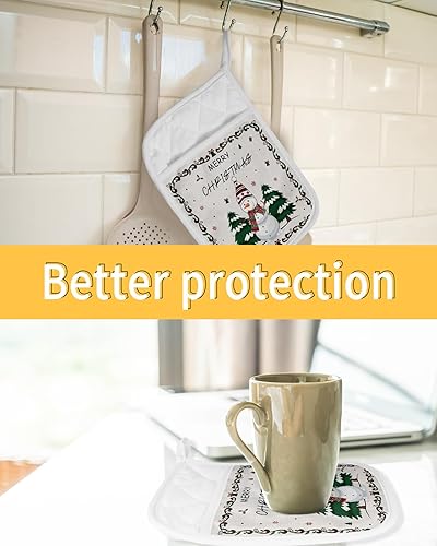Miniatura 7 de Christmas Snowman 2Pcs Pot Holders for Kitchen,Non Slip & Heat Insulation Terry Cloth Potholder Set with Pocket,Thick Hot Pad Oven Mitts Trivet