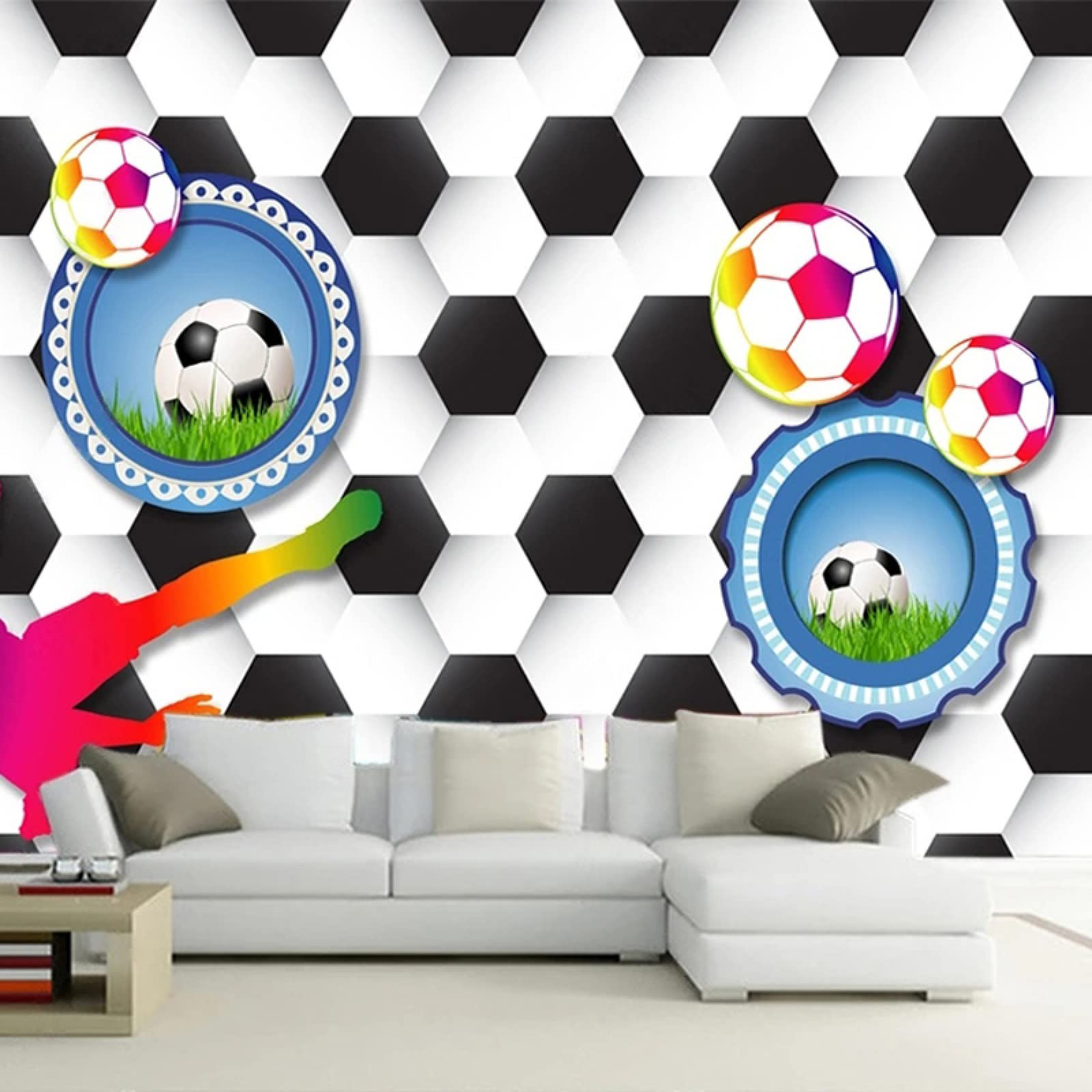 Fond d'écran mural personnalisé 3D football géométrique moderne papier peint salon TV