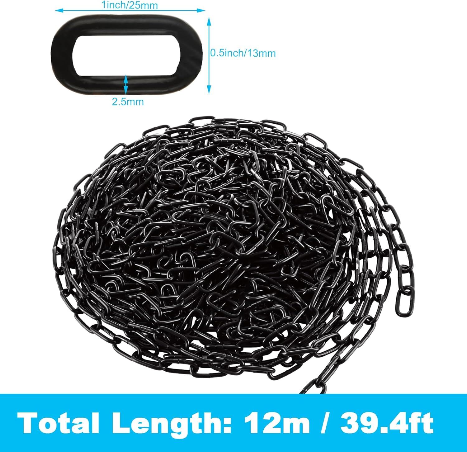 3/32" Black Chain Link Long Decorative Chain for Hanging Plants Basket Picture Metal Heavy Duty Chain Bulk Carbon Steel Chain for Light Fixture Chandelier Lamp Clothes Dog (3/32 x 472 Inch) - Image 2