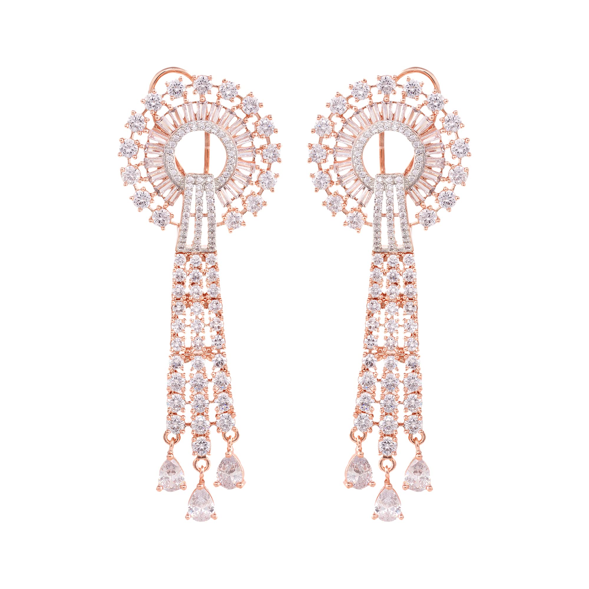 Saraf RS Jewellery-Rose Rhodium White AD studded Knotted Long Dropdown Handcrafted Earrings (B09C1ZSQ53) Amazon Price History, Amazon Price Tracker