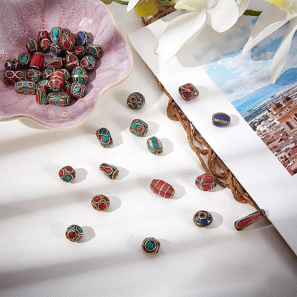 PH PandaHall 50pcs Tibetan Turquoise Beads Mixed Spacer Beads Round Column Bead Handmade Buddha Loose Bead for Earring Necklace Bracelet Jewelry Making - Image 7