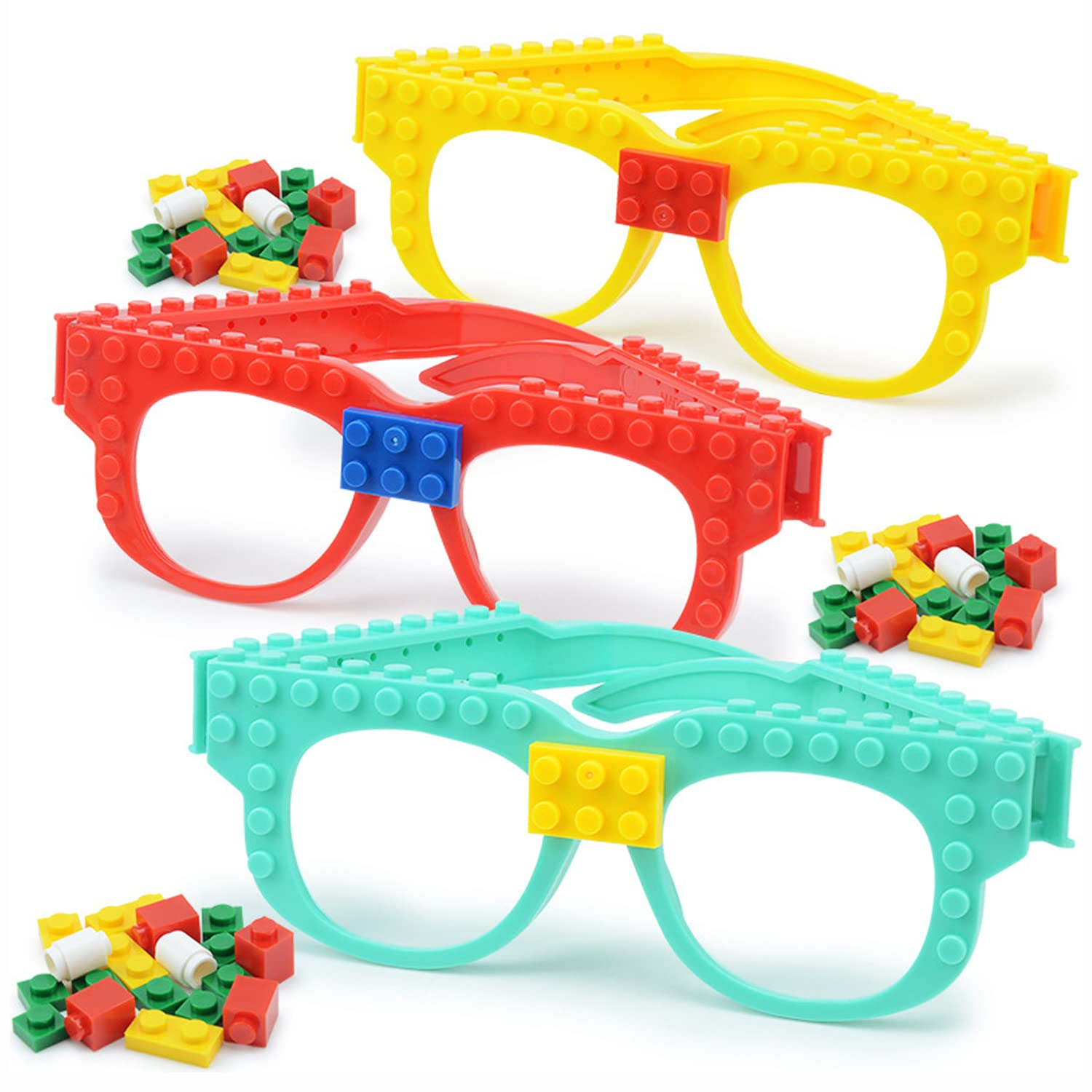 BIGTHREEDIY Building Bricks Glasses, Building Blocks Games for Kids Creative Building Block Birthday Party Favors, Party Games Supplies, Children's Early Education Enlightenment Intelligence 3 Pack