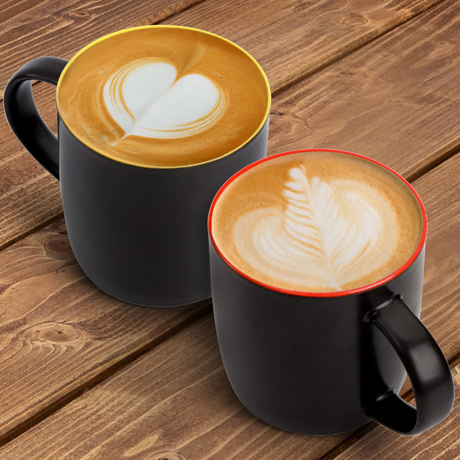 Coloch 6 Pack Ceramic Coffee Mug Set, 10 Oz Porcelain Coffee Cups Colorful Inside Milk Mugs Restaurant Serving for Water, Cappuccino, Cocoa, Home, Cafe, Dishwasher Safe