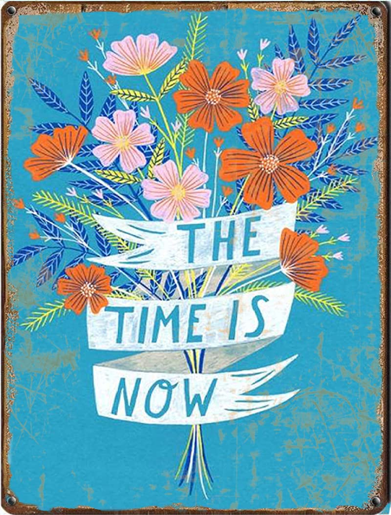 peiyeety Wall Art The Time is Now tin Sign, Illustration Print, Motivational Art, Wall Decor,Retro Style, Wall Art Decoration, Farmhouse Decoration, tin Sign 8x12 inches