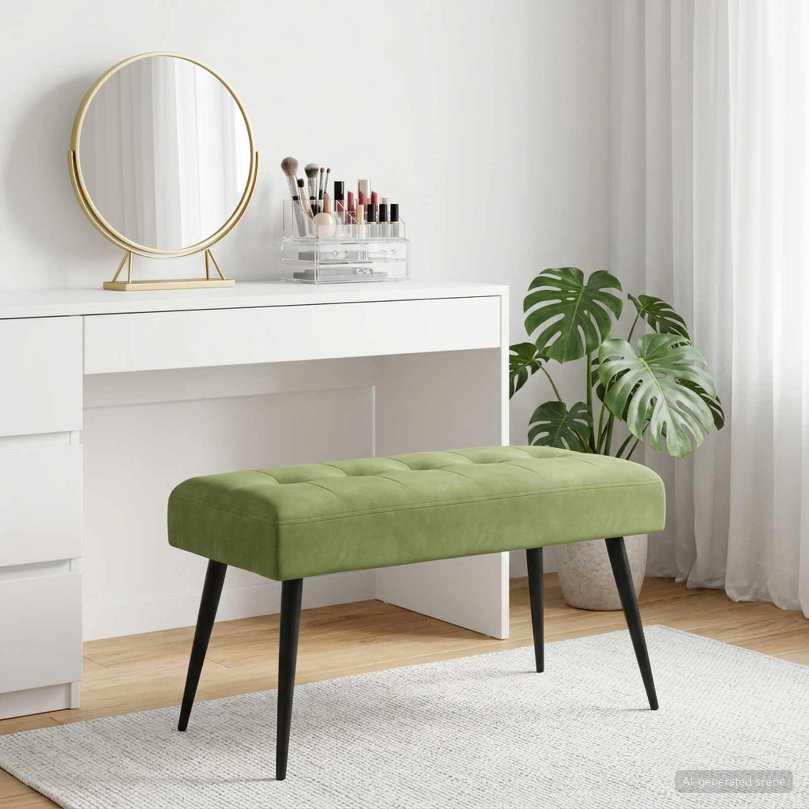 Banco con cierre de botón, color verde claro, 80 x 40 x 46 cm