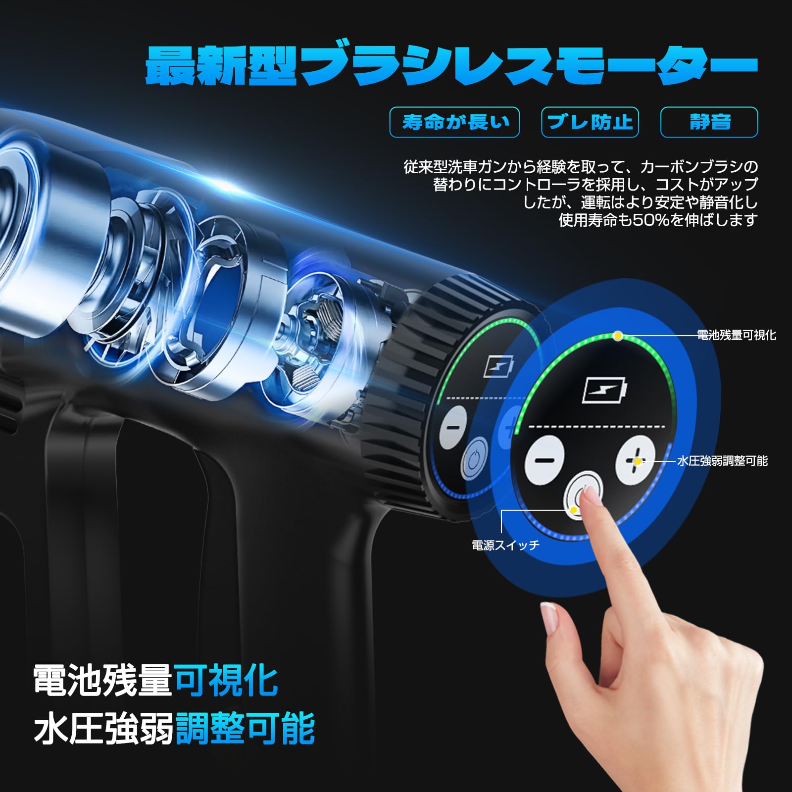Amazon | 高圧洗浄機高圧洗浄機 コードレス 充電式 2段階水压