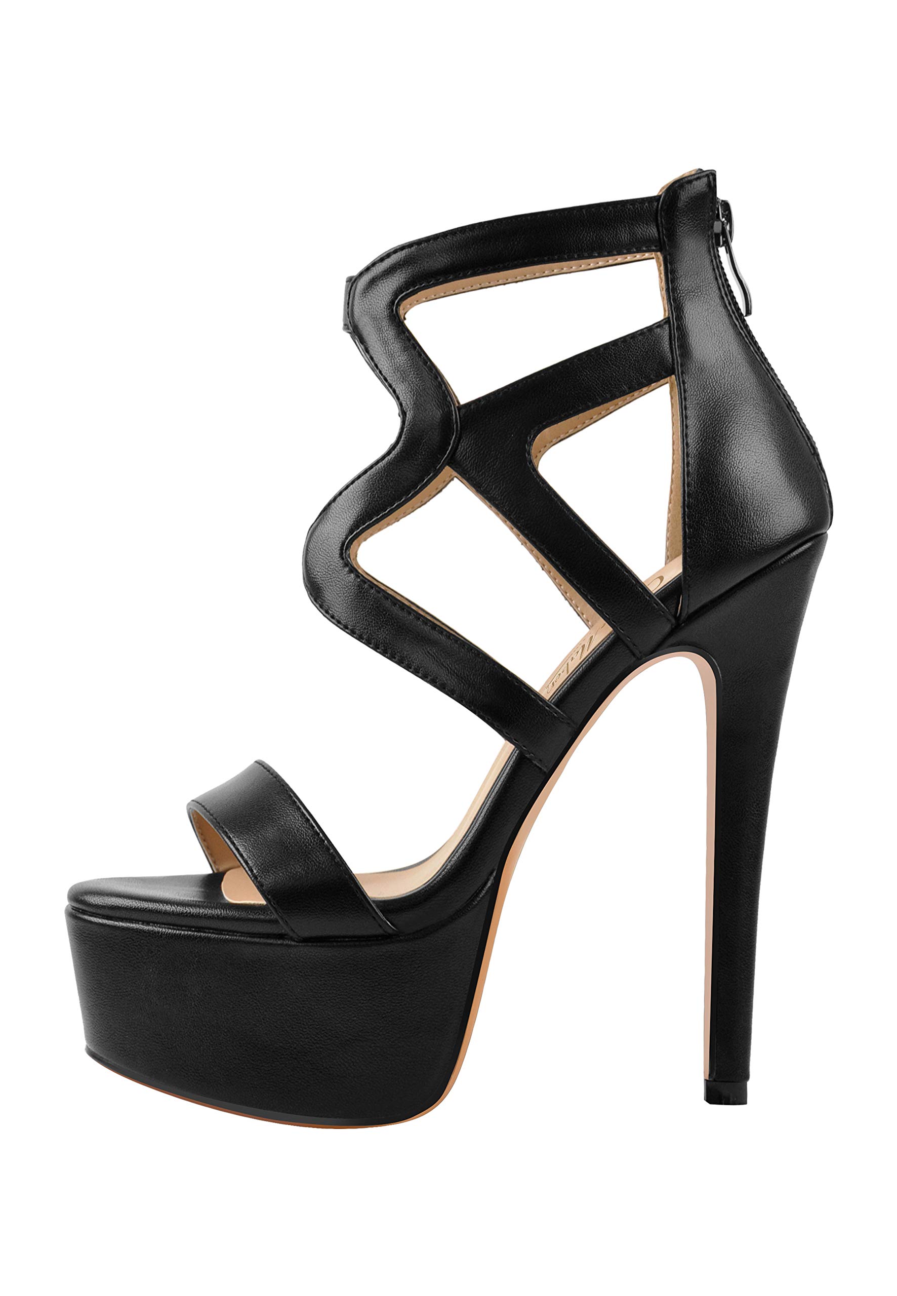 Only maker Damen Plateau Sandalen Riemchen Sandaletten Stiletto Absatz High Heels mit Reißverschluss