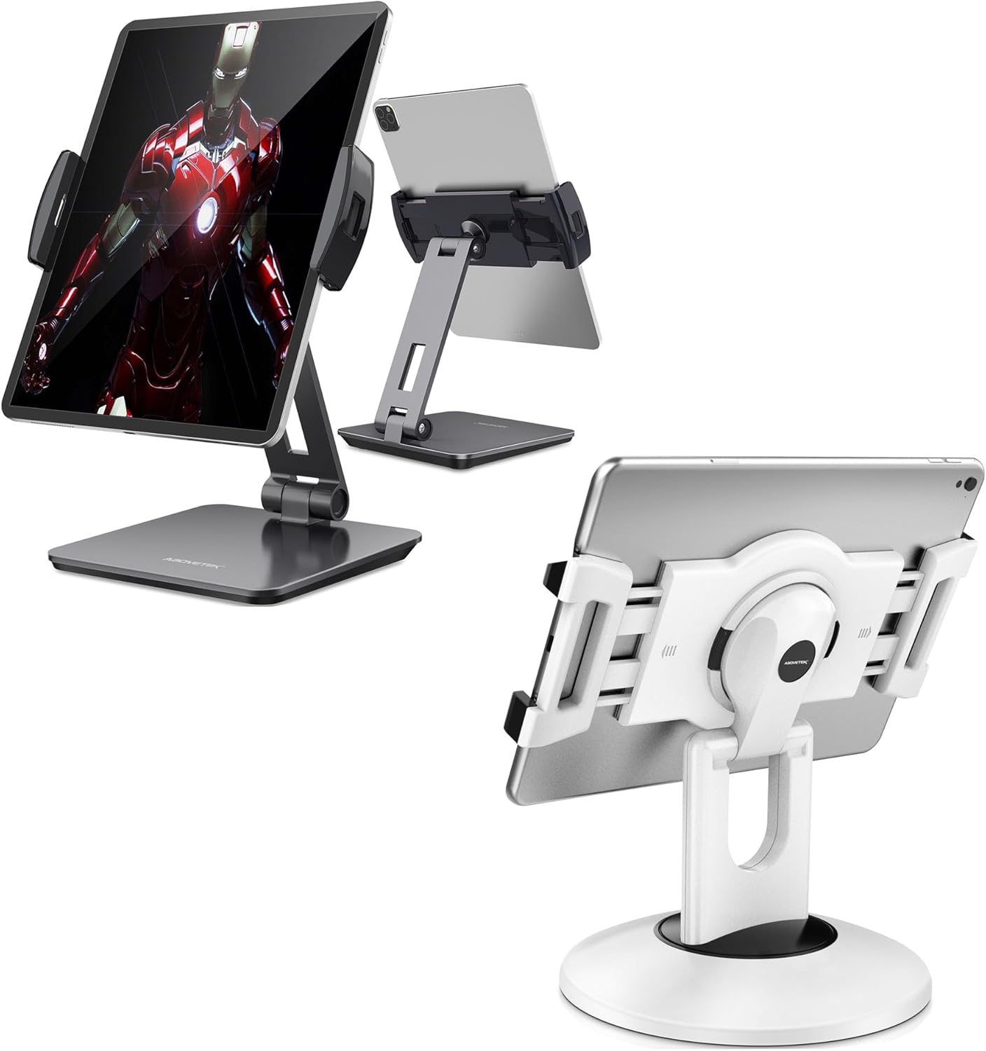 AboveTEK Business Kiosk Aluminum Tablet iPad Stand for Any 4-14" Display Tablets Bundle with Retail Kiosk iPad Stand for Any 6"-13" (Diagonal) Devices