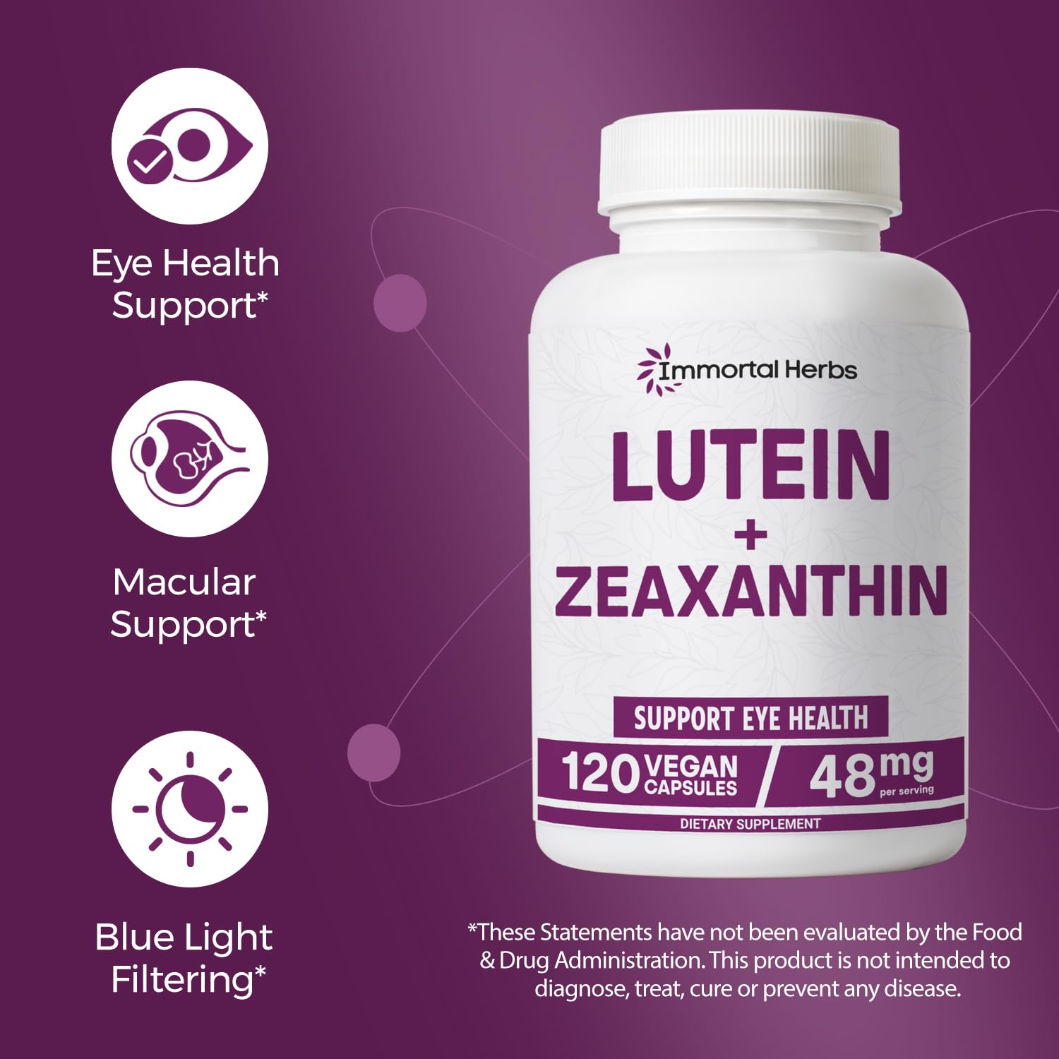 Immortal Herbs Lutein and Zeaxanthin Supplements for Eyes, Lutein 40mg with Zeaxanthin 8mg from Marigold Flower Extract, 120 vegan Capsules, Non-GMO and Gluten-Free Eye Health Supplement 2