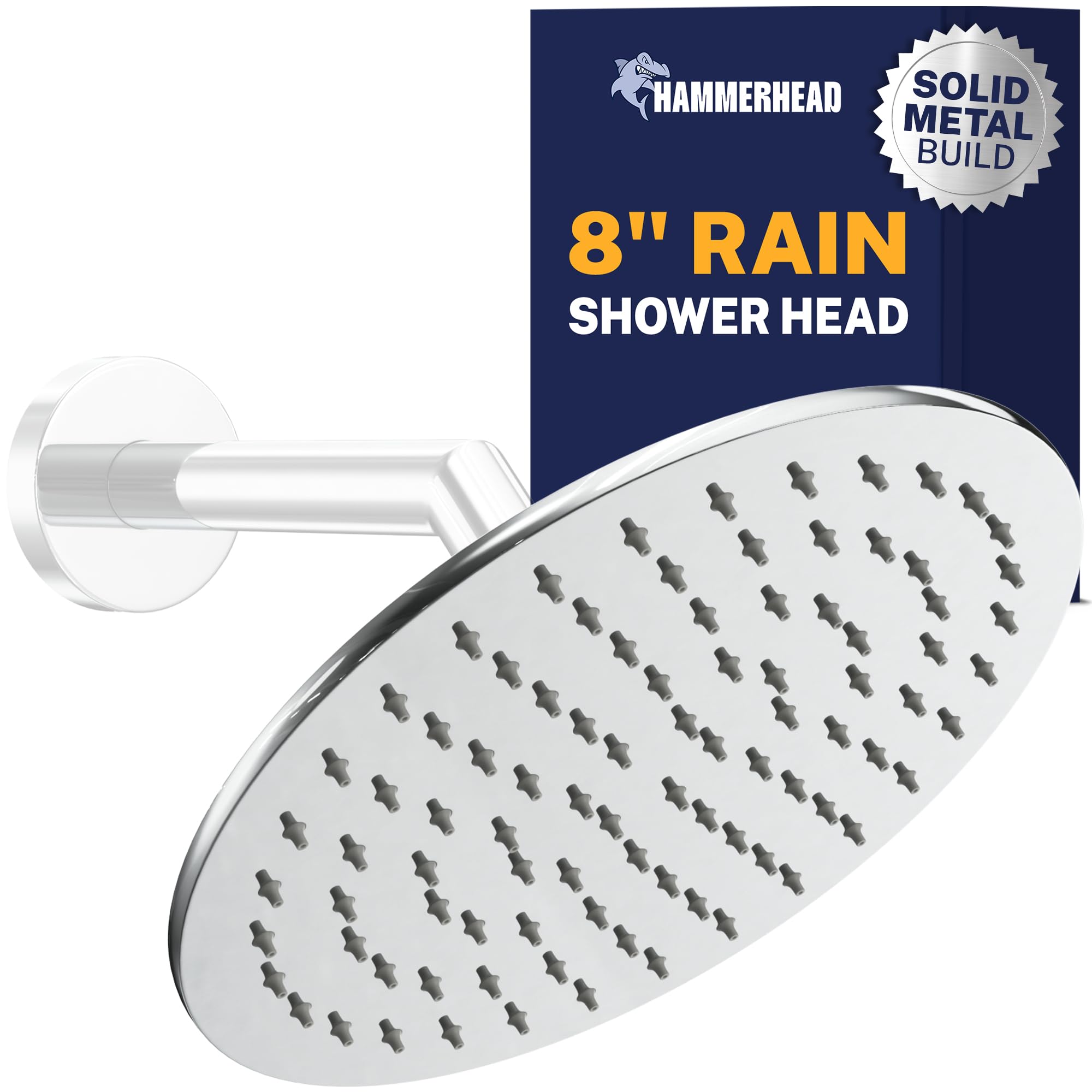Hammerhead Showers Chrome Hammerhead Showers® All Metal 8 Inch Rainfall Shower Head – - Shower Head Rainfall - 2.5 Gpm High Flow Shower Head Optimized For Pressure – Large Round Rain Shower Heads