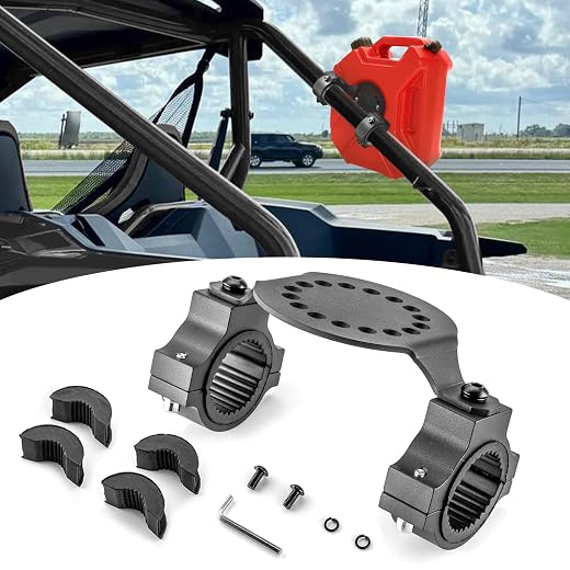 Wsays 1-2" Round Tube UTV ATV Gas Can Holder Mount Compatible with Polaris RZR Maverick Talon KRX1000 Pioneer