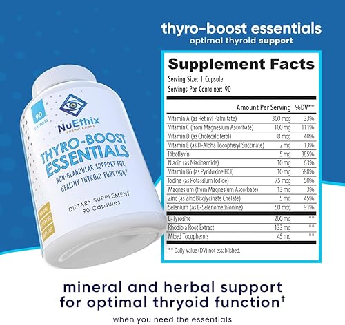Miniatura 2 de NuEthix Formulations Thyro-Boost Essentials, apoyo no glandular para ayudar con la función óptima de la tiroides, 90 cápsulas