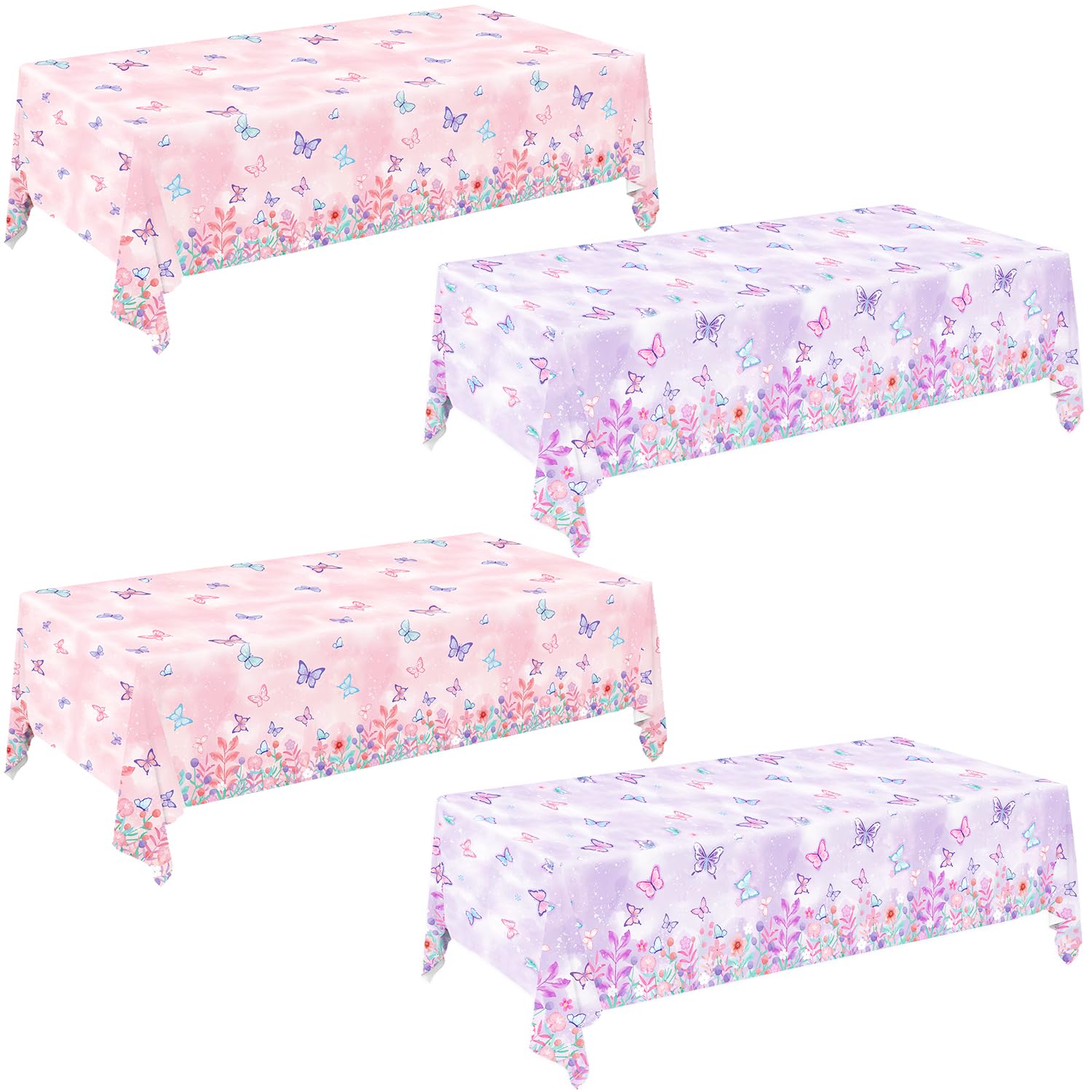 LINHAXM 4 Pack Butterfly Tablecloths, Butterfly Birthday Decorations for Kids' & Girls' Birthdays, Disposable Table Covers, 54 x 108 Inche