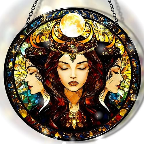 Hecate Triple Moon Goddess Stained Glass Window Hanging