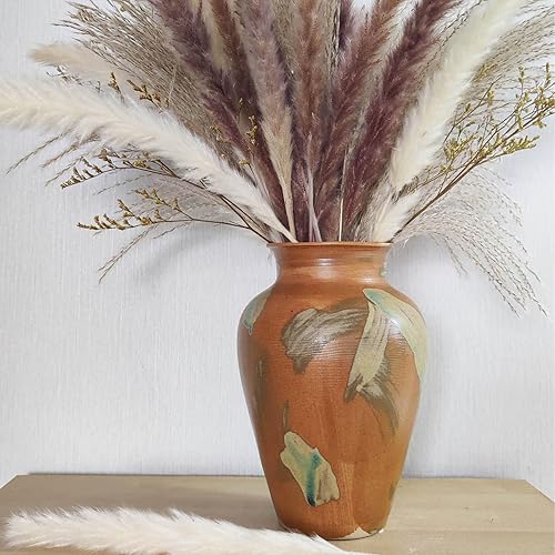 Cerámica de terracota  Jarrón vintage decorativo único de 8.8 pulgadas, jarrón verde esmaltado amarillo tierra boho, decoración del hogar, jarrones