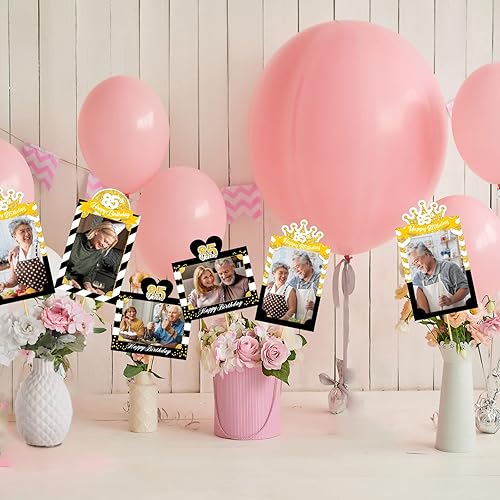 Miniatura 5 de MEFENG 15 palitos para centro de mesa de fiesta de cumpleaños 85, color negro y dorado, decoración de mesa para fotos de cumpleaños de 85 años,