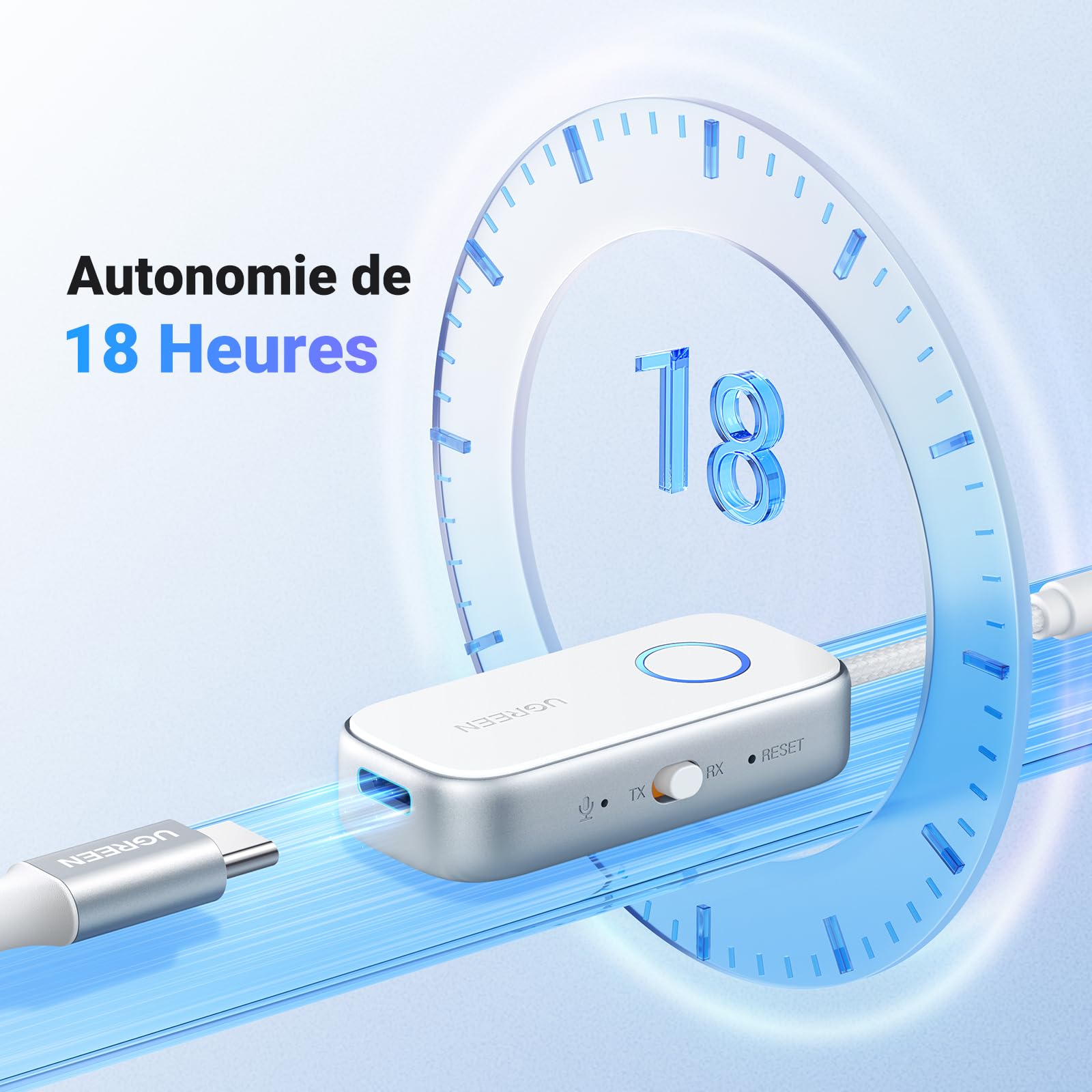 UGREEN Émetteur Jack Bluetooth 6.0 pour TV Transmetteur Récepteur 2 en 1 pour Voiture Prise Aux 3.5 mm Adaptateur Audio pour Casque Écouteur Avion Enceinte Haut-Parleur