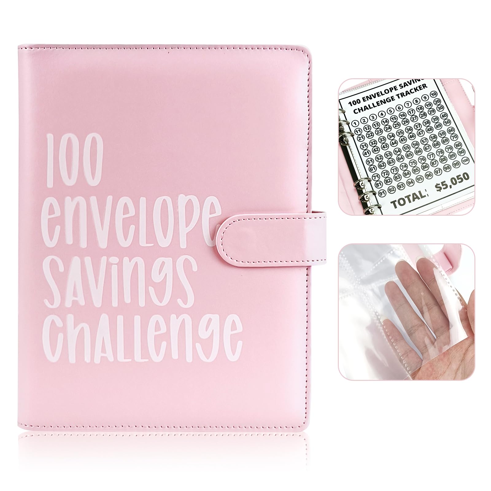 Photo 1 of 100 Envelope Challenge Binder, 52 Week Money Saving Challenge Binder Pink