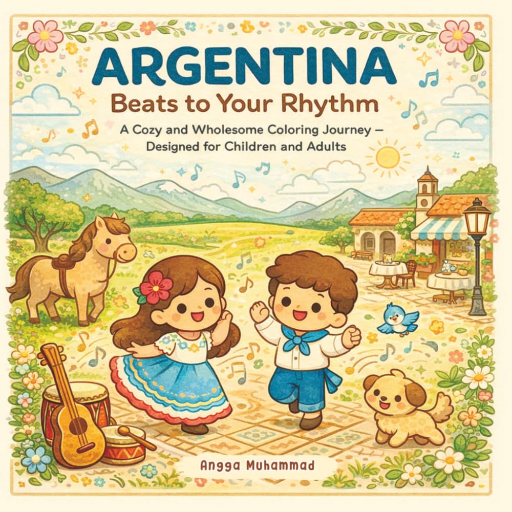 ARGENTINA — Beats to Your Rhythm: A Cozy and Wholesome Coloring Journey Inspired by Argentina’s Natural Wonders, Cultural Expressions, Mountain Views, ... Scenes — Designed for Children and Adults