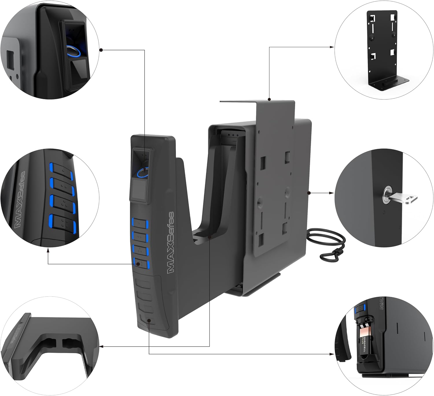 Biometric Slider Handgun Safe for Desk, Nightstand, Travel Silent Mode, Auto Sliding Door Hand Gun Safe for Finger Vein Recognition PIN Code Key Access