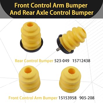 Front Control Arm Bumper 905-208 and Control Rear Axle Bumper with Nut 523-049 Fits For GMC 1999-2007 Sierra Chevy Silverado Replacement 15153958 15712438
