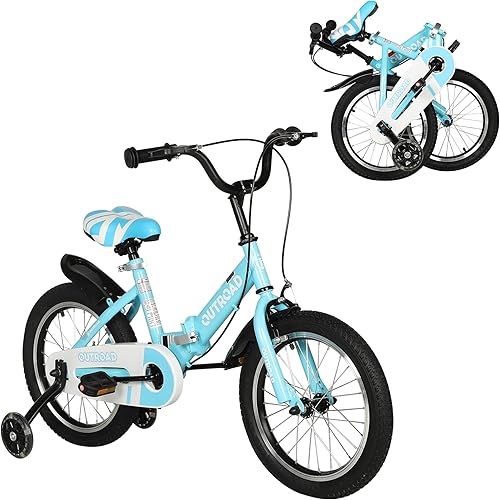 Miniatura 1 de SUNCROWN Bicicleta para niños, 14, 16, 18 pulgadas, bicicleta plegable para niños y niñas de 3 a 10 años con rueda de entrenamiento de iluminación