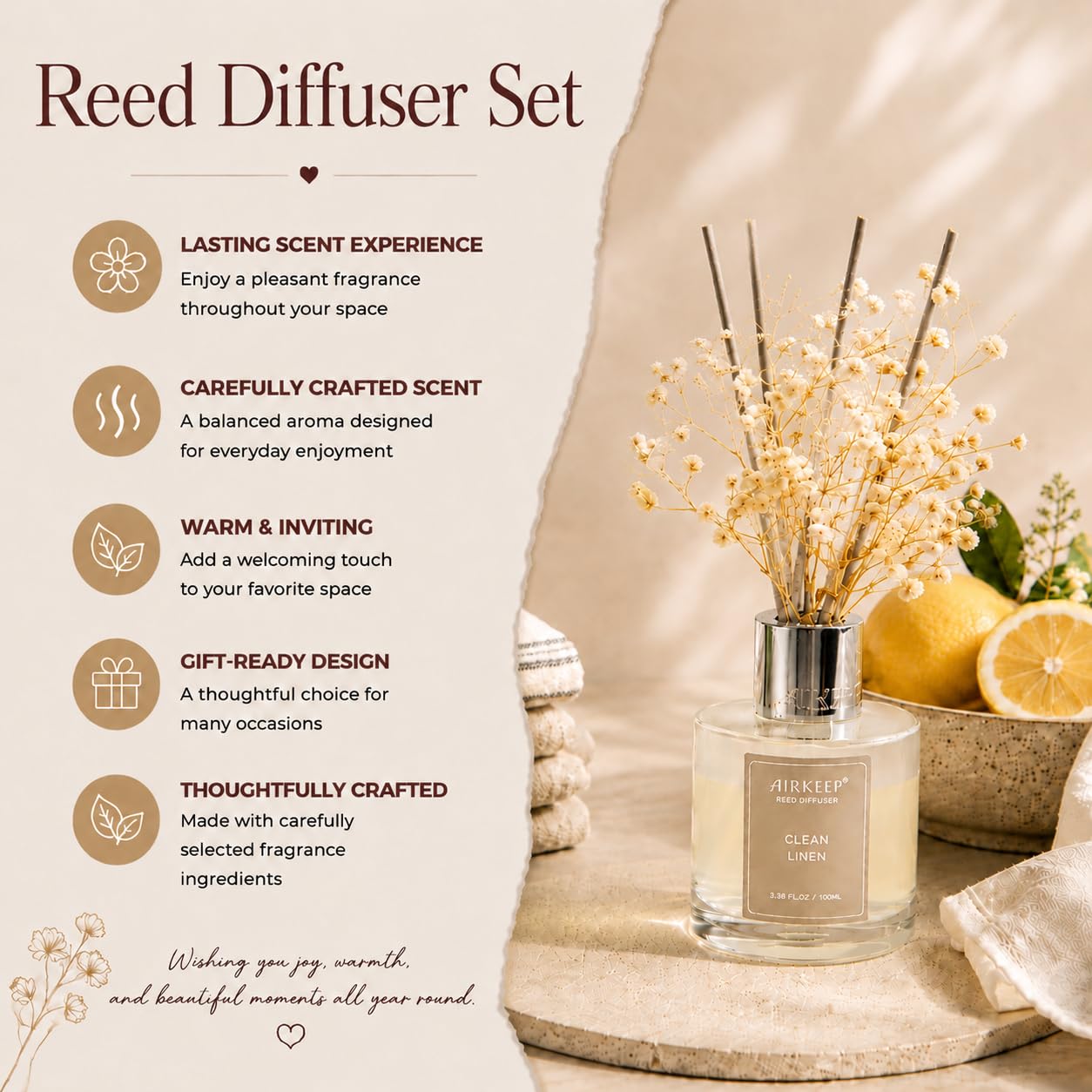 3.38 fl oz Reed Diffuser Set with 8 Reed Sticks Y438