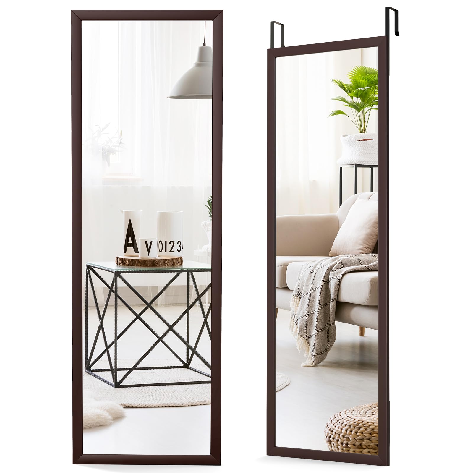 Specchio Da Parete COSTWAY 120x37cm - Cornice Alluminio, Infrangibile, Con Ganci Per Porta O Muro