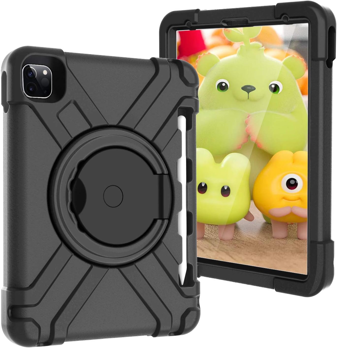 Handle Case for iPad Pro 11" 2018-2022/iPad Air 10.9", Techcircle Kid-Friendly Defender Shockproof EVA Rugged Bumper Protective Cover with Kickstand Ring, Black