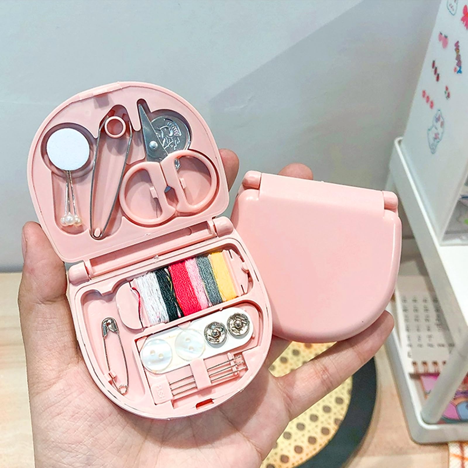 Cute Sewing Kit Pink Travel Sewing Kit Convenient Small Portable Box DIY Sewing Supplies Mini Sewing Kit for Beginner Traveler with Needles Threads Buttons Scissors Tweezers Threading Tools : Amazon.co.uk: Home &